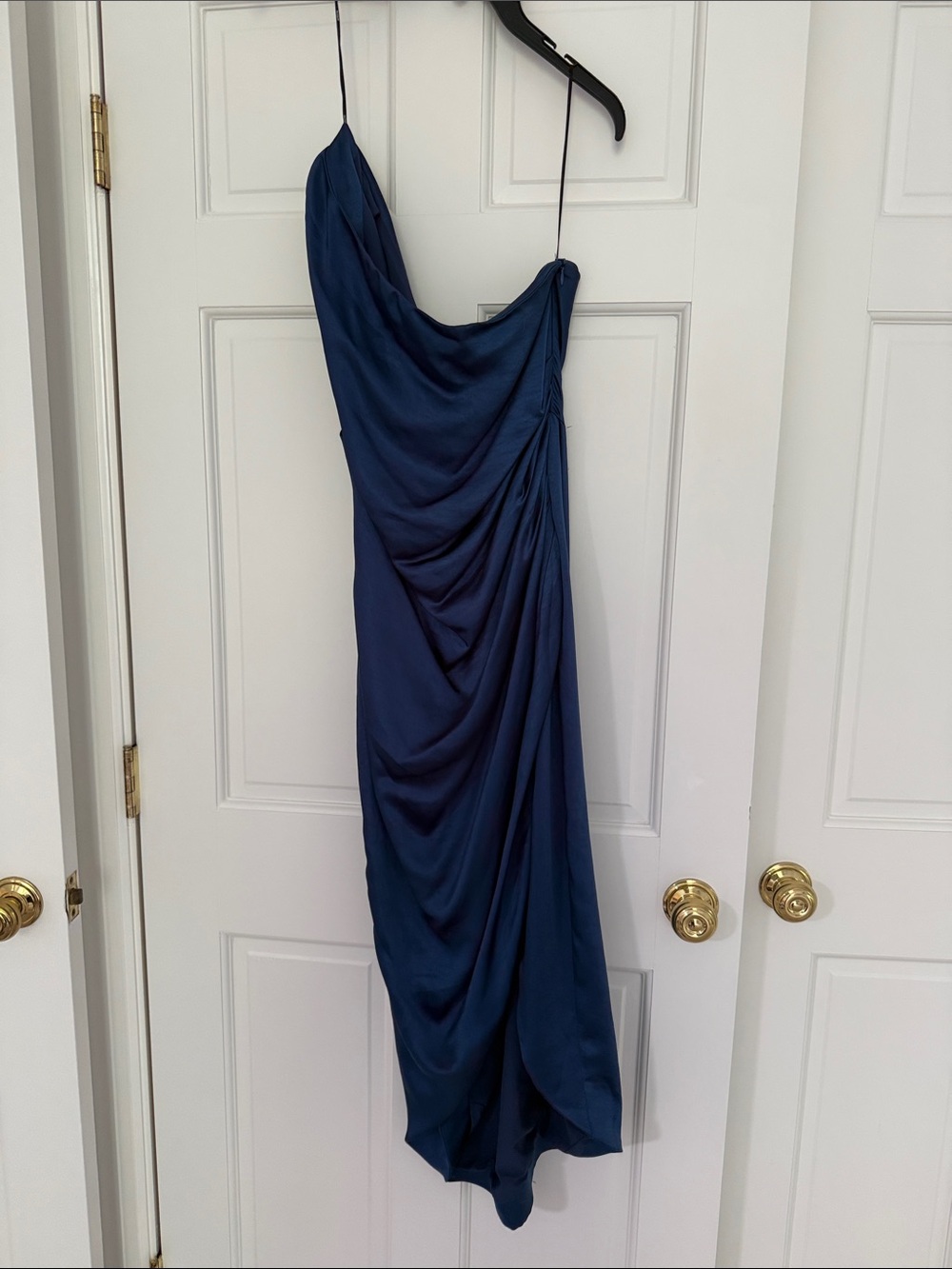 Elliatt One-Shoulder Navy Draped Silk Dress